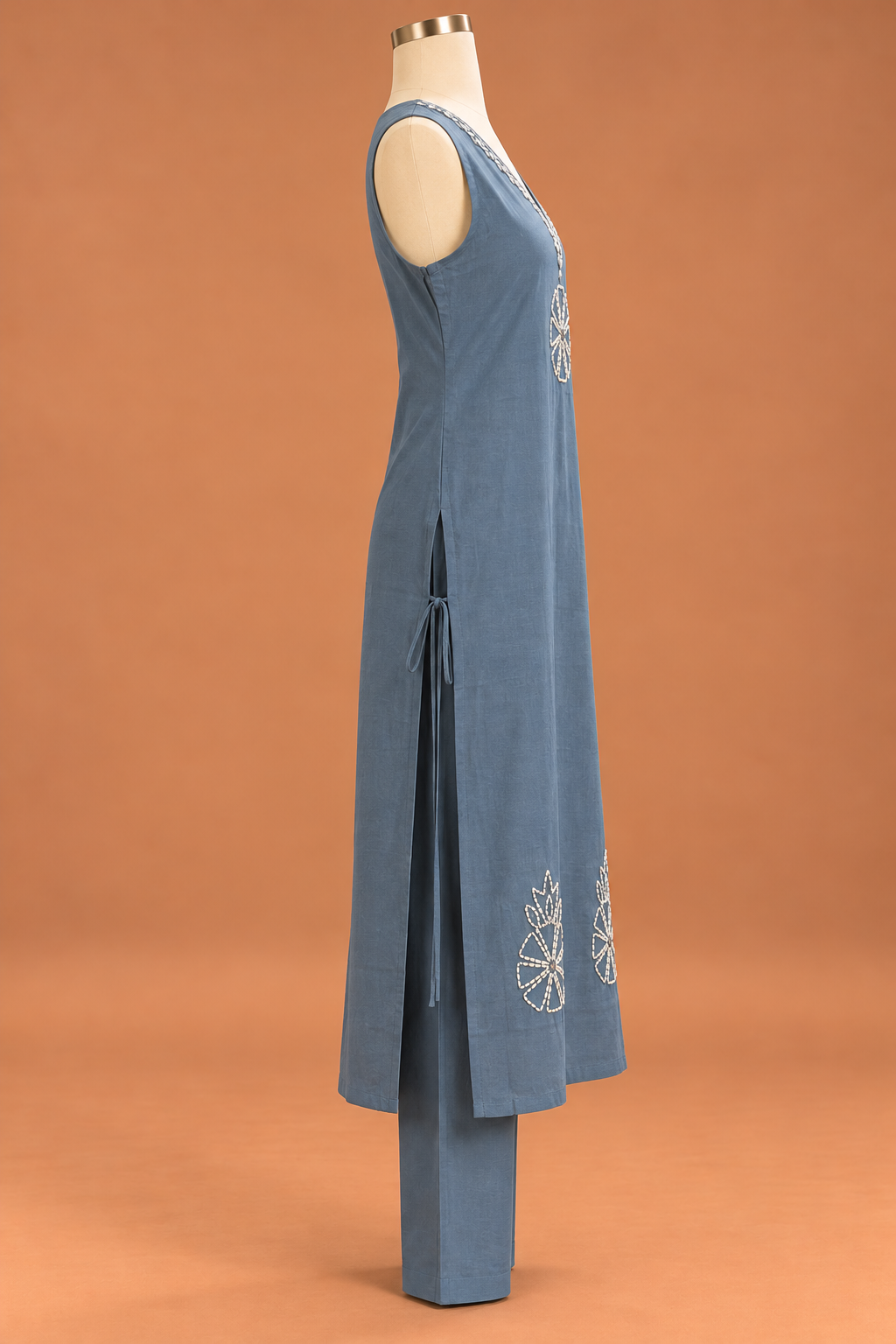 Slate Blue Ivory Embroidered Kurta Set