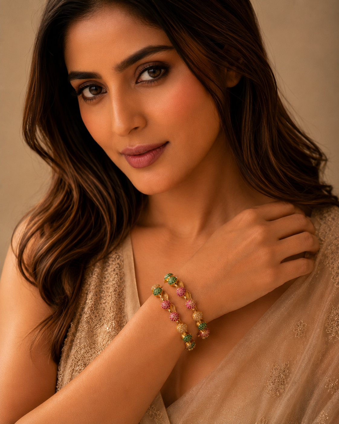 The Mira Pave-Medallion Wave Kada Set