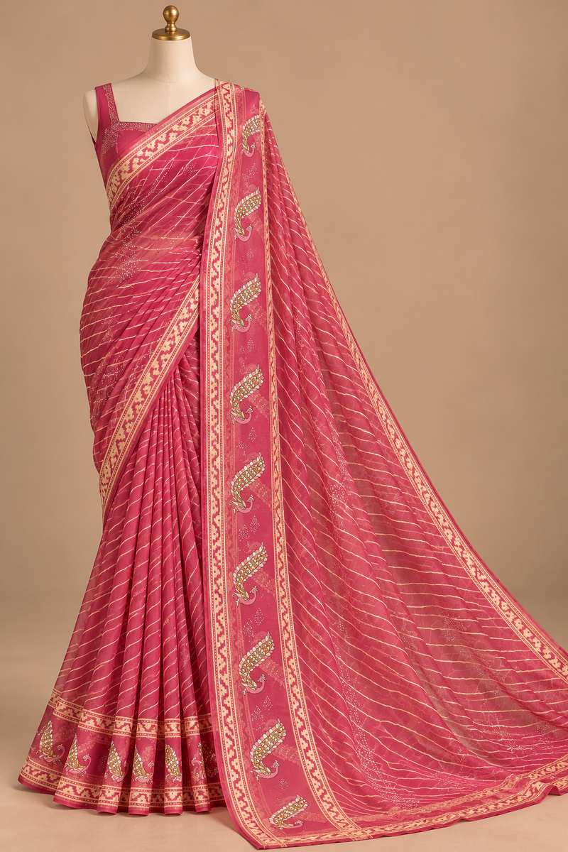 Gulabi Leher Saree