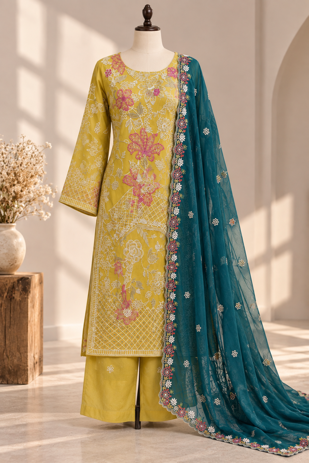 Zehra Gulbahar Mustard & Teal Ensemble
