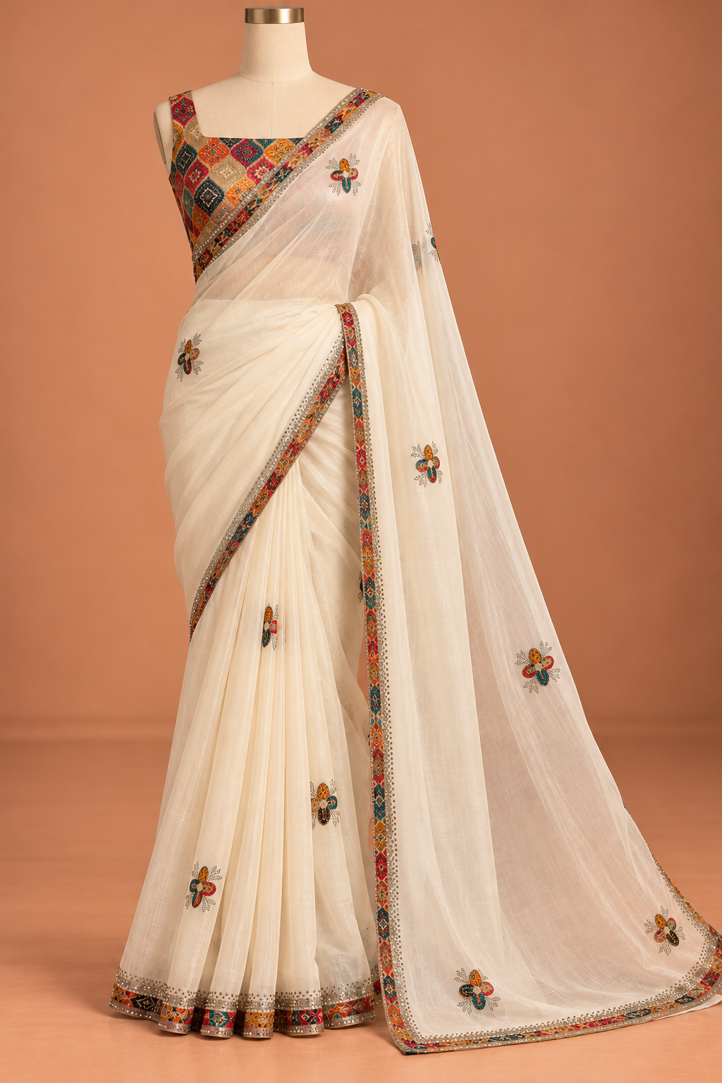 Ivory Mosaic Embellished Saree