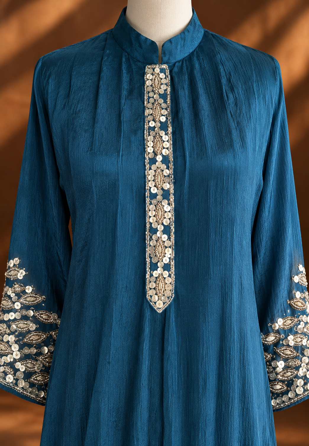 Mehrunissa Teal Zari Floral Saree