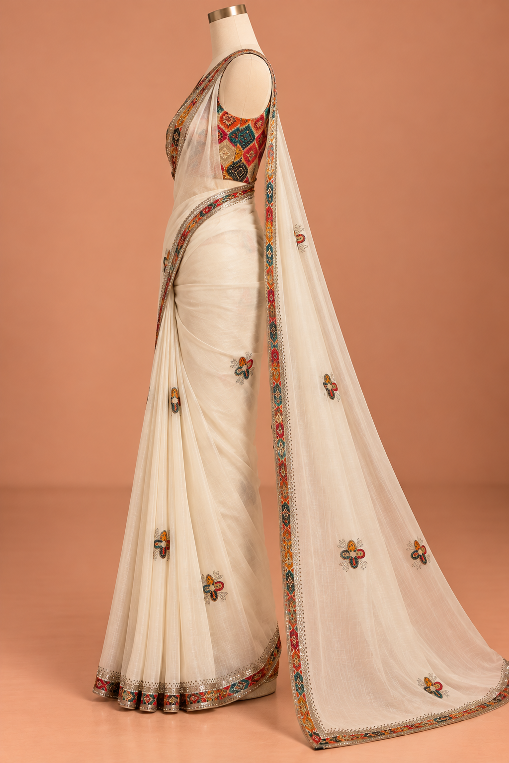 Ivory Mosaic Embellished Saree