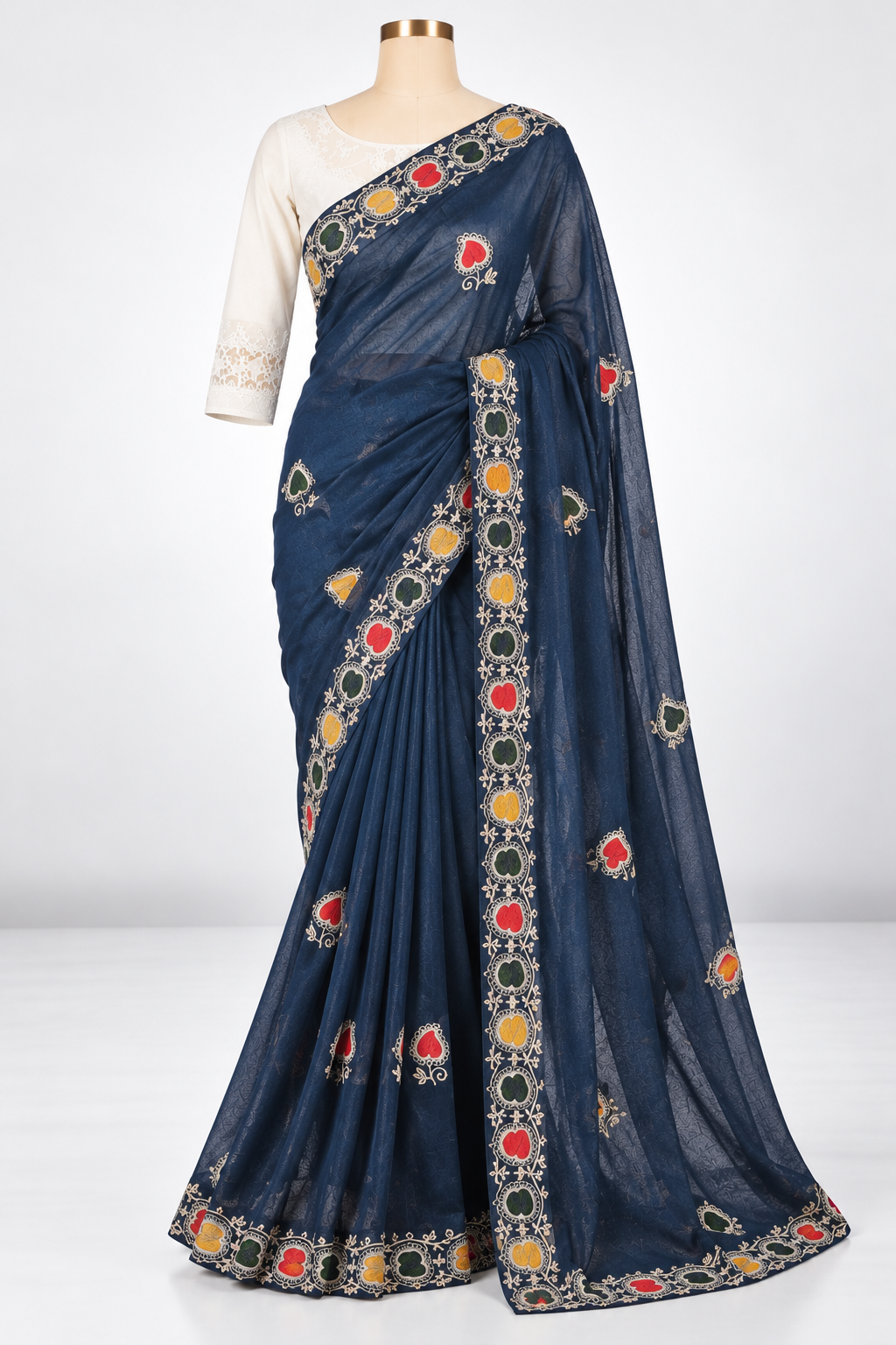 Neelambari Multicolour Border Saree