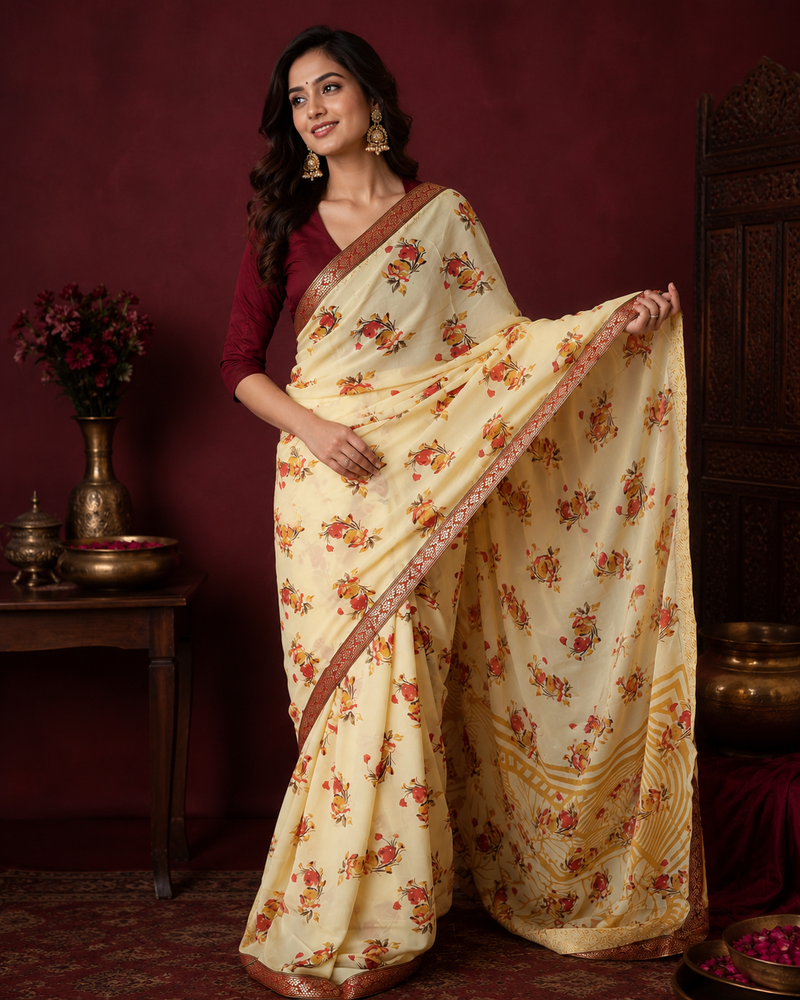 VANYA BLOOM — Ivory Floral Saree