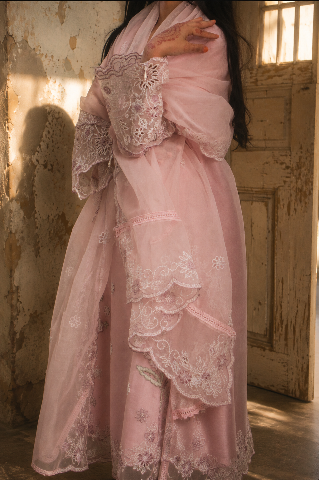 AURELLE BLUSH — Embroidered Organza Suit
