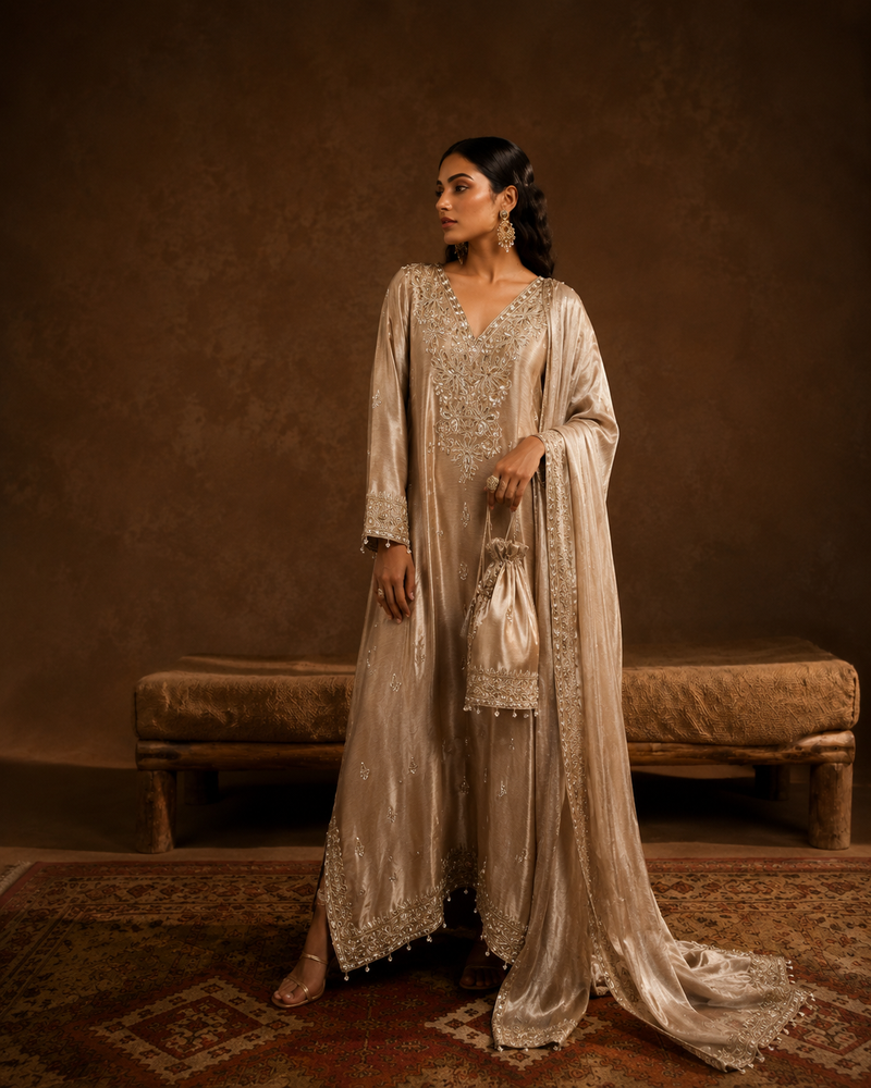 Champagne Zaria Suit with Potli