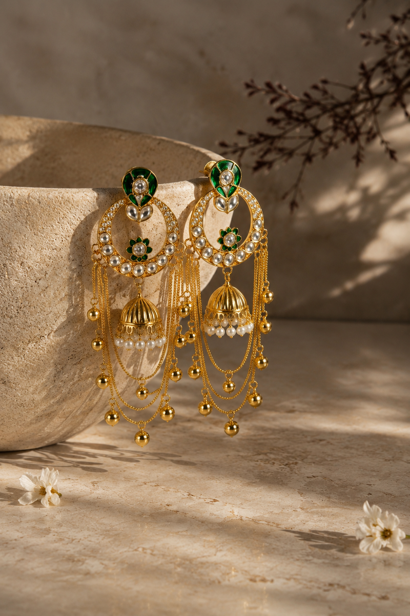 Green Pearl Jhumka Earrings