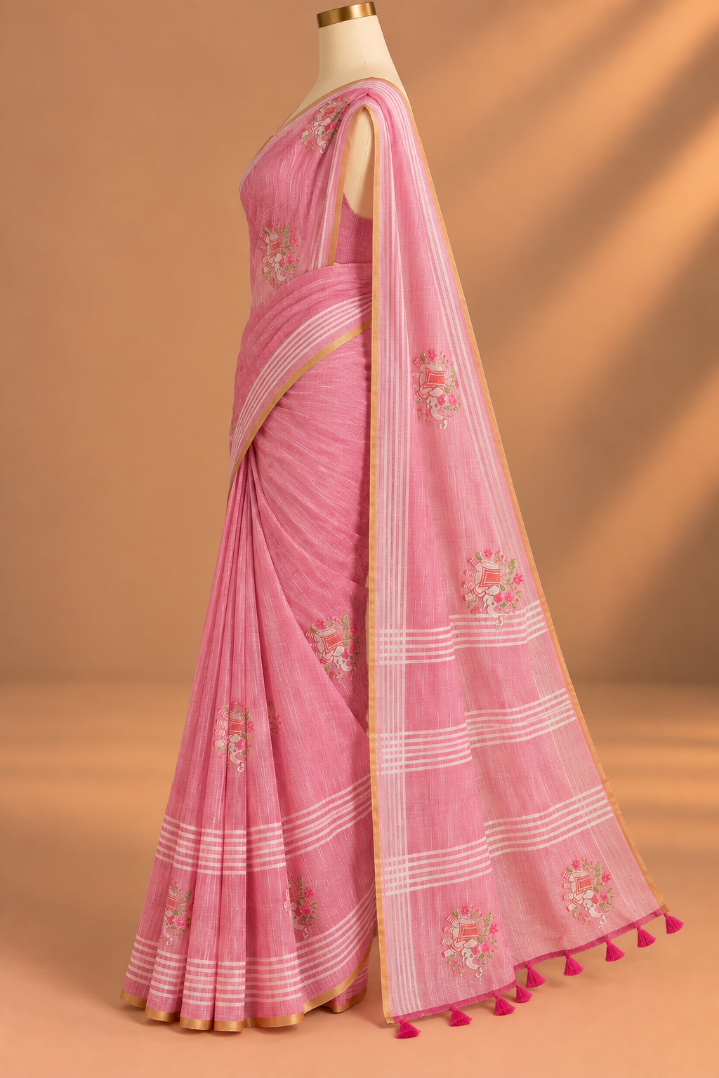 Gulabi Rekha Handloom Saree