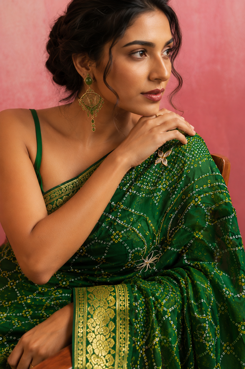 MAYURA VERDE — Emerald Motif Saree