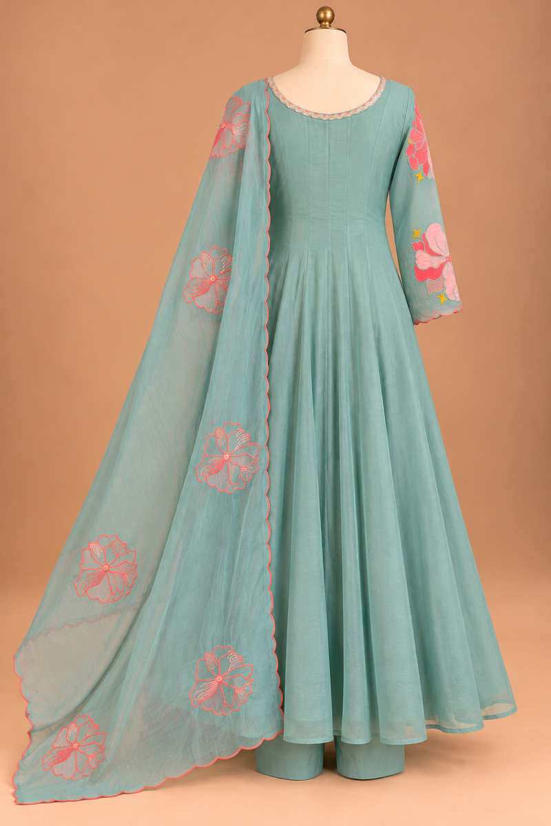 Aqua Petal Anarkali Set