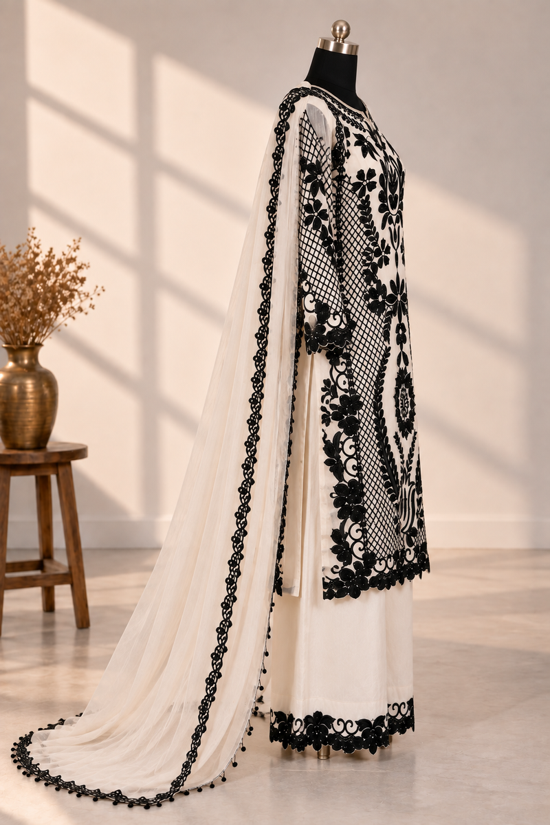 Ivory Noir Embroidered Suit Set