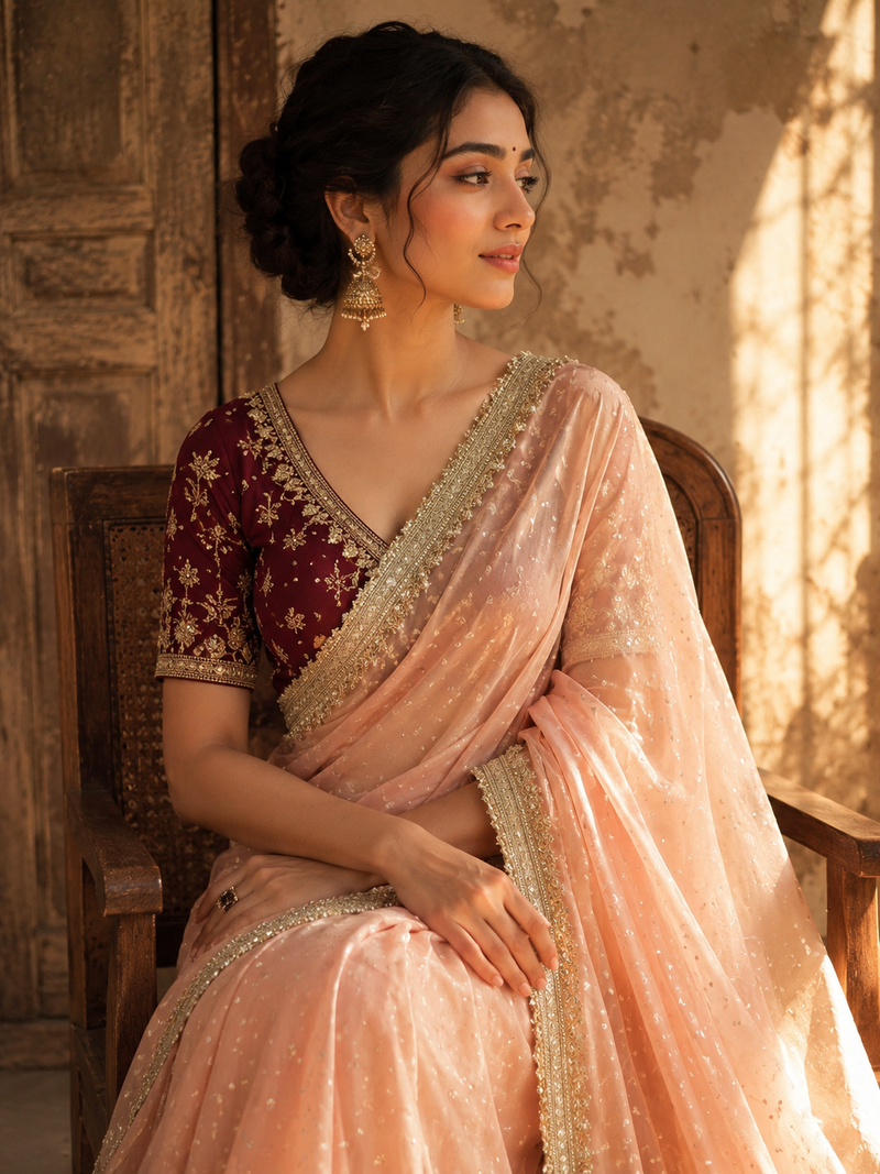 MEHER ROSÉ — Pearl Peach Saree