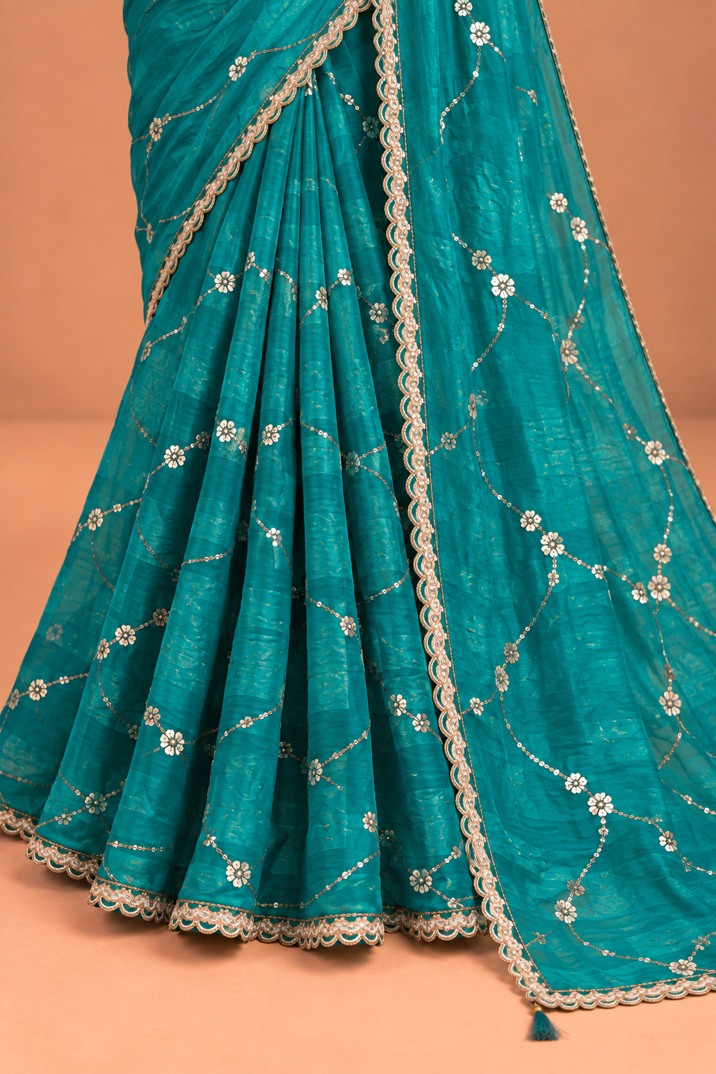 Neelanjali Turquoise Organza Saree