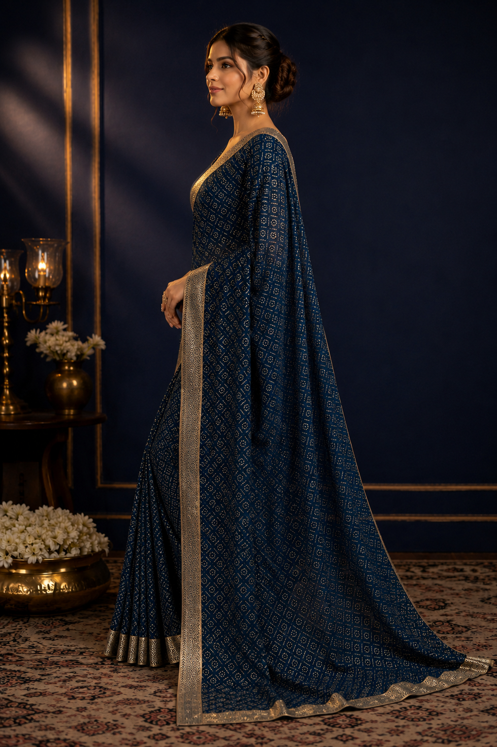 NÉVORA — Midnight Blue Brocade Saree