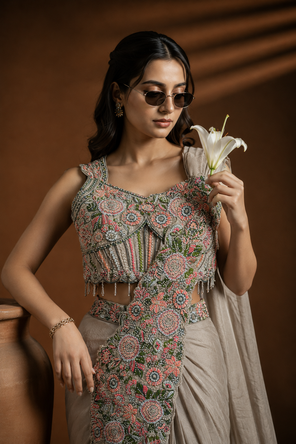 Ivory Sculpture Saree