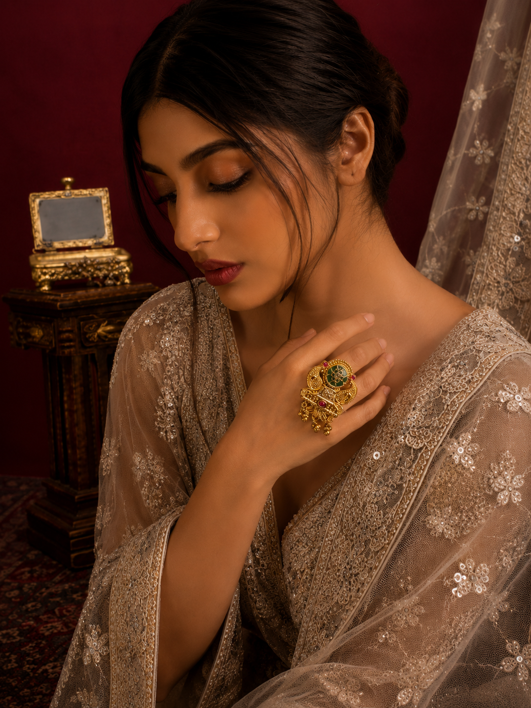 Green Enamel Heritage Ring