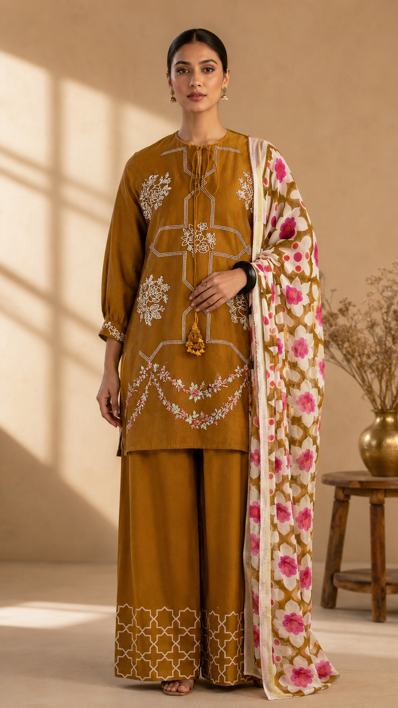 Mustard Floral Co-ord Suit Set