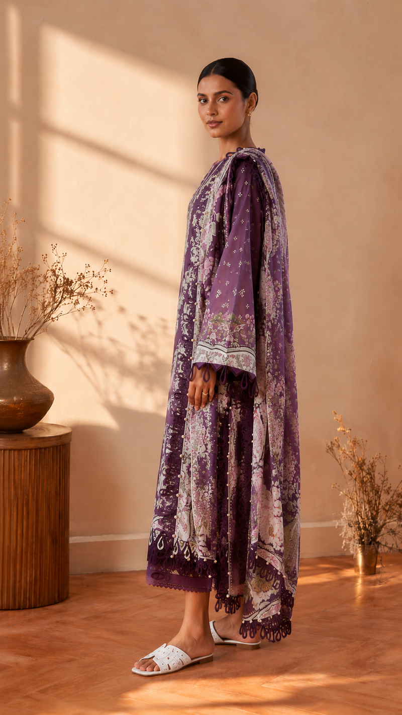 Royal Amethyst Printed Suit Set