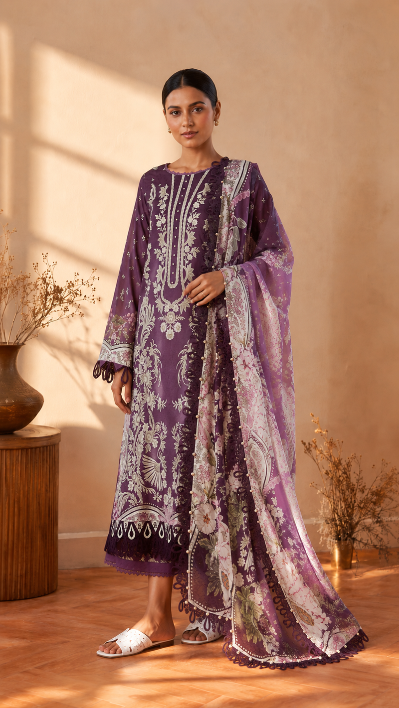 Royal Amethyst Printed Suit Set