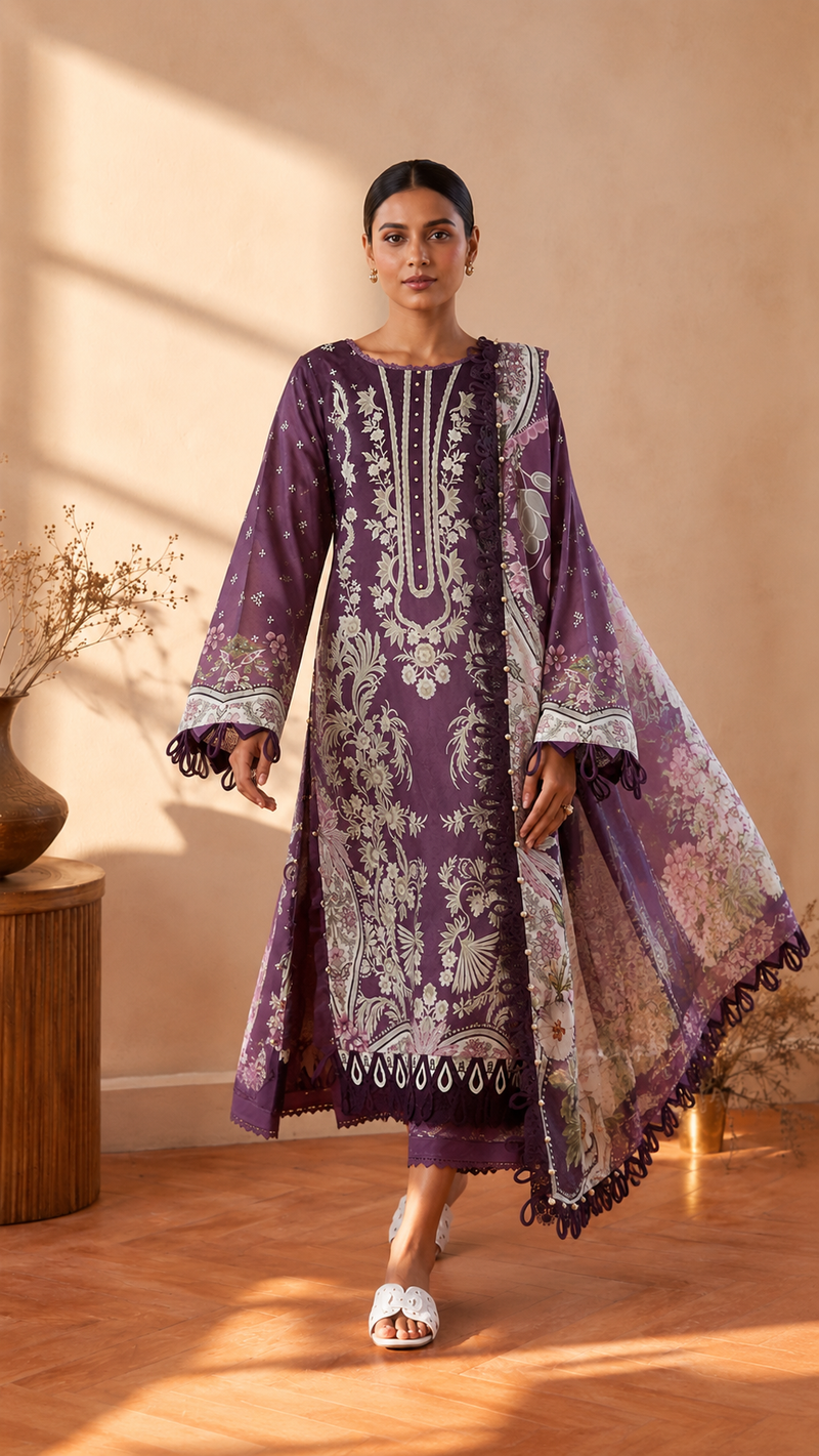 Royal Amethyst Printed Suit Set