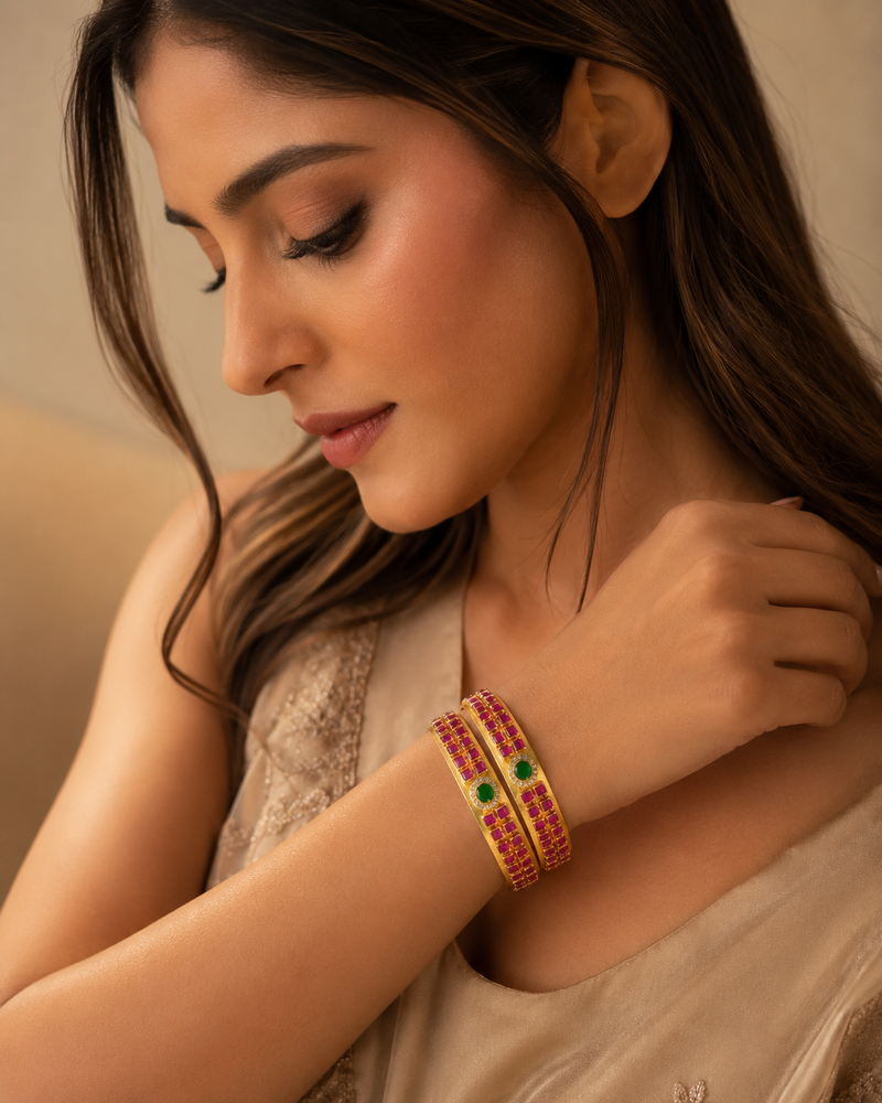 Ruby Emerald Kada Pair
